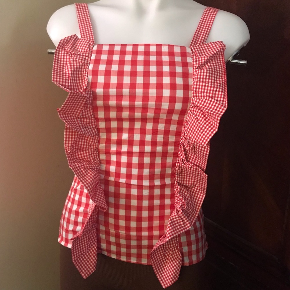🆕 Adeline White/Red Checker Tank Top-Small